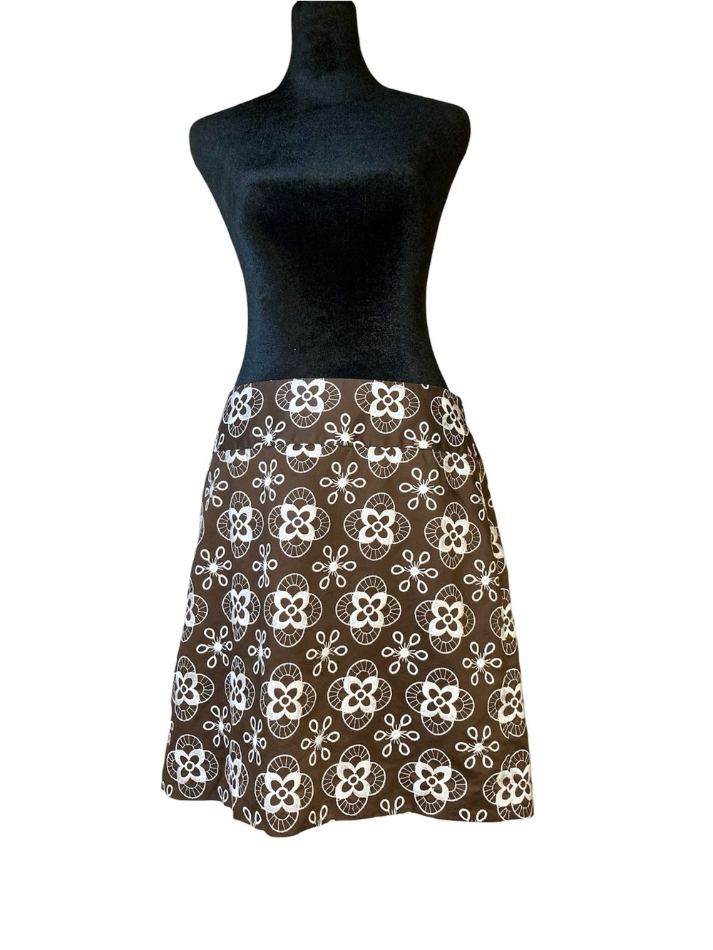 LOFT Brown A-Line Skirt with White Floral Print Size 4